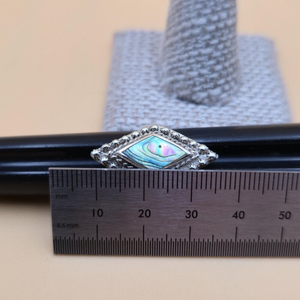 Size 5.25 Sterling Silver Diamond Shape Abalone Shell Band Ring A5197 - Picture 7 of 8